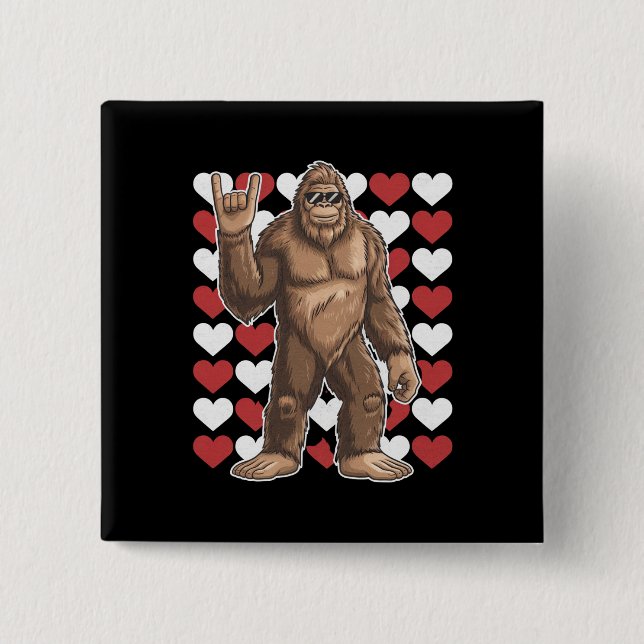 Bigfoot Valentines Day Funny Hearts Sasquatch Love 15 Cm Square Badge (Front)