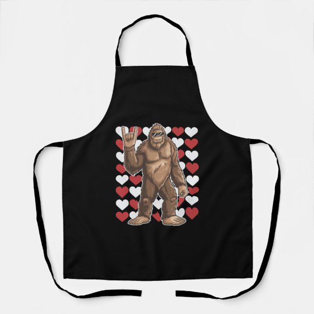 Bigfoot Valentines Day Funny Hearts Sasquatch Love Apron (Front)
