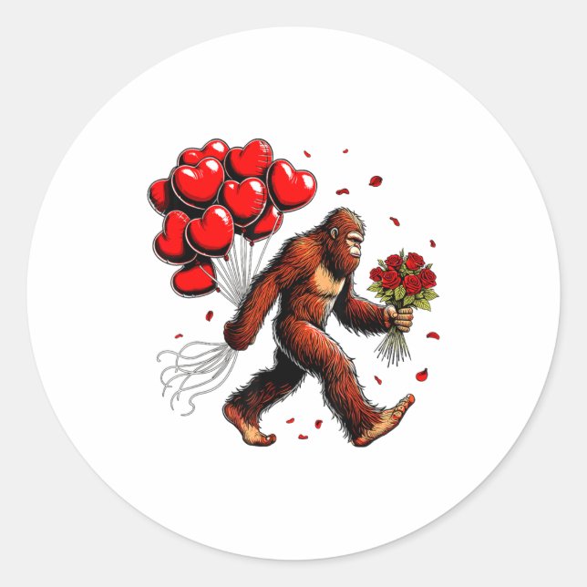 Bigfoot Valentines Day Funny Sasquatch Hearts Love Classic Round Sticker (Front)