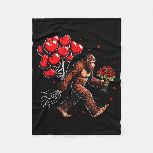 Bigfoot Valentines Day Funny Sasquatch Hearts Love Fleece Blanket (Front)