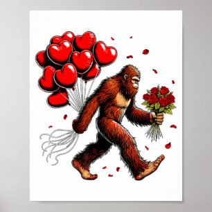 Bigfoot Valentines Day Funny Sasquatch Hearts Love Poster