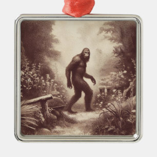 Bigfoot Vintage Illustration Folklore Metal Tree Decoration