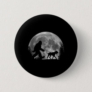 Bigfoot Walking A Dog Funny Coonhound Lovers Moon 6 Cm Round Badge