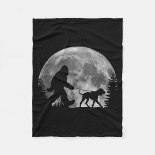 Bigfoot Walking A Dog Funny Coonhound Lovers Moon Fleece Blanket
