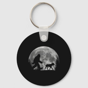 Bigfoot Walking A Dog Funny Coonhound Lovers Moon Key Ring