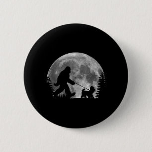 Bigfoot Walking A Dog Funny Yorkie Lovers Moon 6 Cm Round Badge