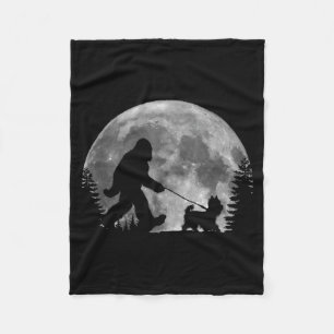 Bigfoot Walking A Dog Funny Yorkie Lovers Moon Fleece Blanket