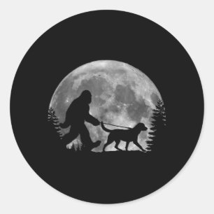 Bigfoot Walking A Dog Labrador Retriever Dad Moon Classic Round Sticker