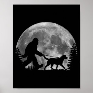 Bigfoot Walking A Dog Labrador Retriever Dad Moon Poster