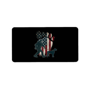 Bigfoot Walking Boxer Silhouette American Usa Flag Label