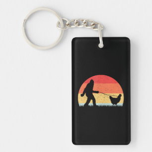 Bigfoot Walking Chicken Sasquatch Funny Key Ring