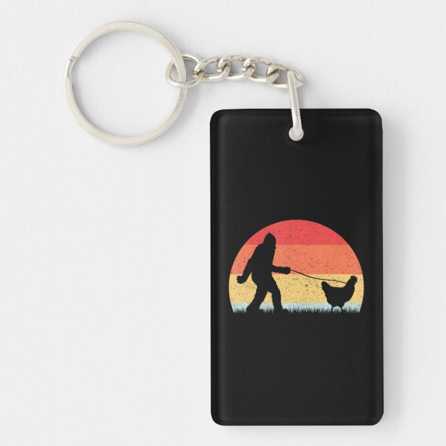 Bigfoot Walking Chicken Sasquatch Funny Key Ring (Front)