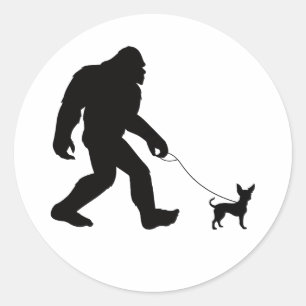 Bigfoot Walking Chihuahua Classic Round Sticker