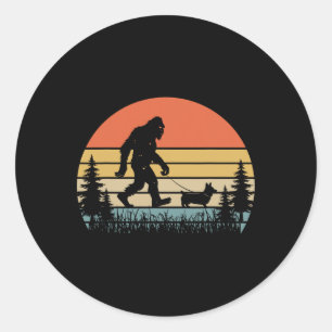 Bigfoot Walking Corgi Dog Funny Valentines Day Lov Classic Round Sticker