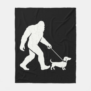 Bigfoot Walking Dachshund Funny Wiener Dog Dad  Fleece Blanket