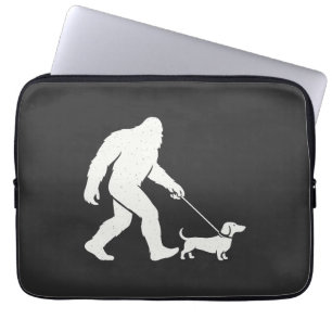 Bigfoot Walking Dachshund Funny Wiener Dog Dad  Laptop Sleeve