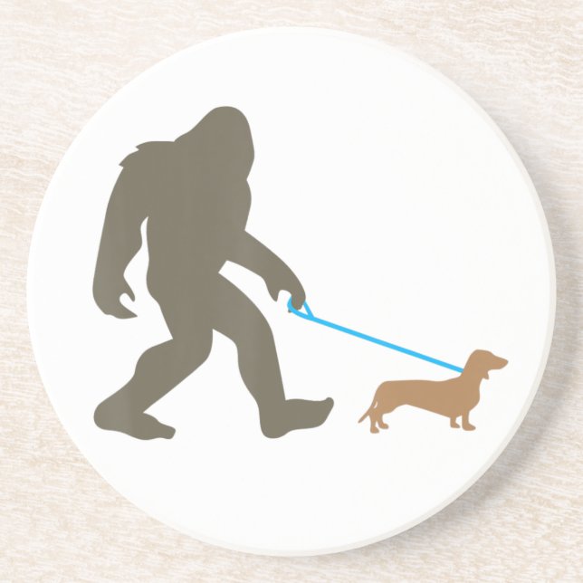 Bigfoot Walking Dachshund Sasquatch Doxie Dog Gift Coaster (Front)