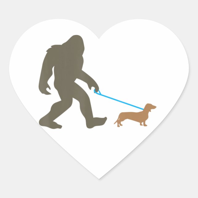 Bigfoot Walking Dachshund Sasquatch Doxie Dog Gift Heart Sticker (Front)