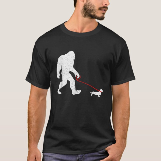 Bigfoot Walking Dachshund Weiner Dog Sasquatch Gif T-Shirt (Front)