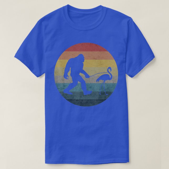 Bigfoot Walking Flamingo Funny Retro Vintage  T-Shirt (Design Front)
