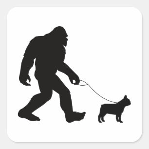 Bigfoot Walking French Bulldog Square Sticker