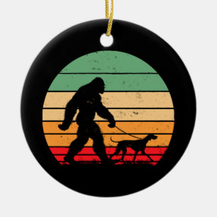 Bigfoot Walking German Shorthaired Pointer Dog Vin Ceramic Tree Decoration