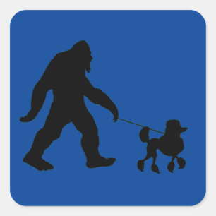 Bigfoot Walking His Poodle Square Sticker