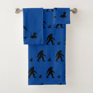 Bigfoot Walking His Scotty Bath Towel Set