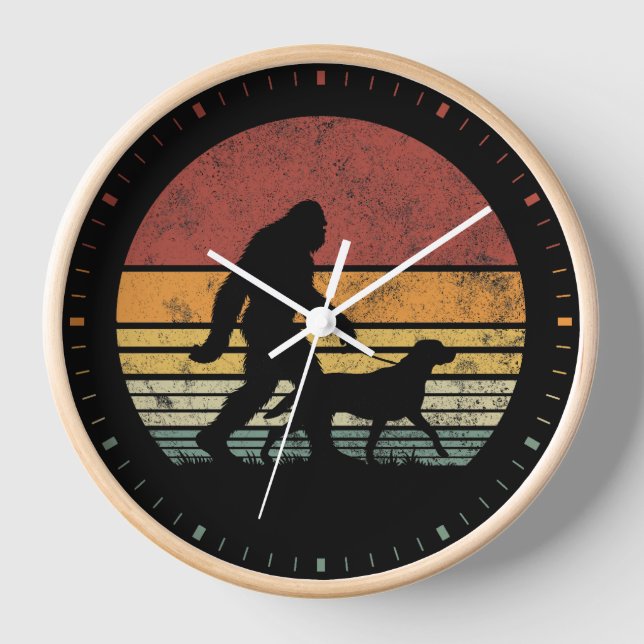 Bigfoot Walking Labrador Retriever Dog Vintage  Clock (Front)