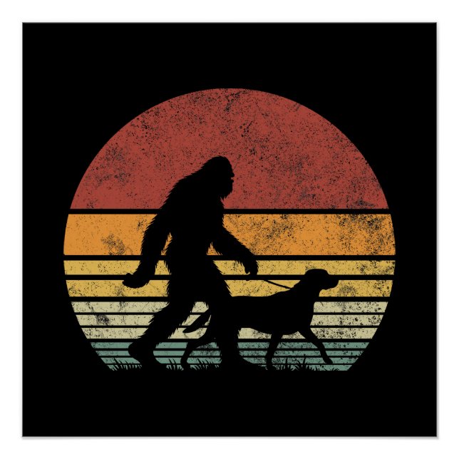 Bigfoot Walking Labrador Retriever Dog Vintage  Poster (Front)