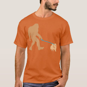 Bigfoot Walking Pomeranian Dog Funny Sasquatch T-Shirt