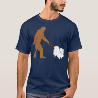 Bigfoot Walking Pomeranian Dog Sasquatch T-Shirt