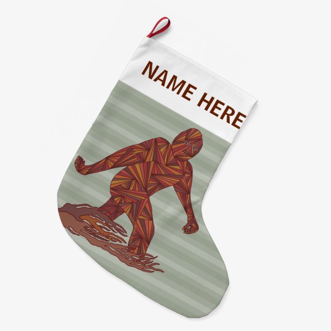 Bigfoot Walking Sasquatch Large Double Sided Large Christmas Stocking (Front (Hanging))