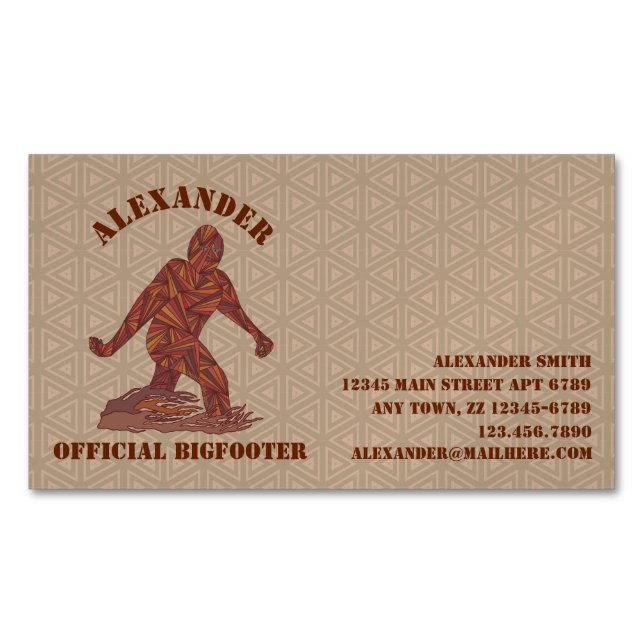 Bigfoot Walking Sasquatch Tan Pattern Custom Magnetic Business Card (Front)