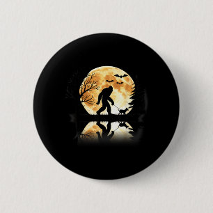 Bigfoot Walking With Dog Funny Halloween Moon 6 Cm Round Badge