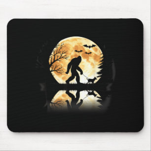Bigfoot Walking With Dog Funny Halloween Moon Mouse Mat