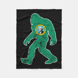 Bigfoot Washington Flag State Sasquatch Men Women Fleece Blanket