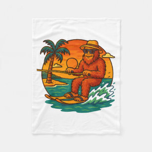 Bigfoot water skiing summer sunset beach graphic fleece blanket