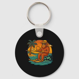 Bigfoot Water Skiing Summer Sunset Beach Graphic V Key Ring
