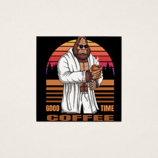 bigfoot wearing a bath robe and relaxing drink cof