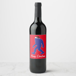 Bigfoot Wearing a Santa Claus Hat Wine Label