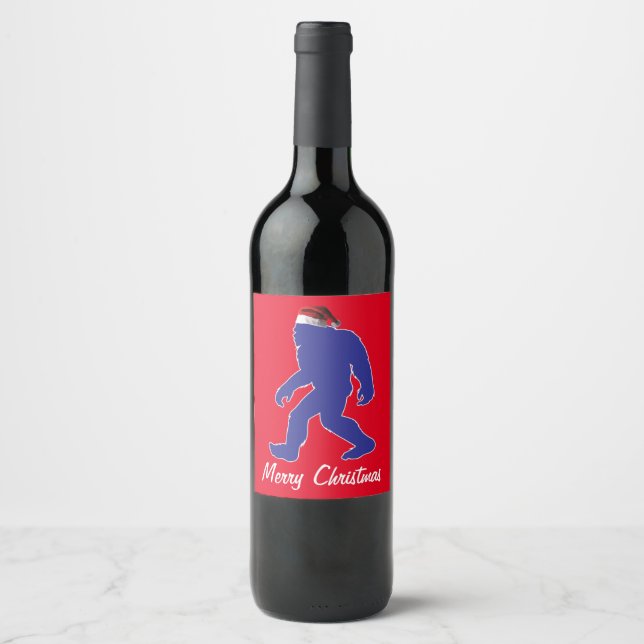 Bigfoot Wearing a Santa Claus Hat Wine Label (Front)