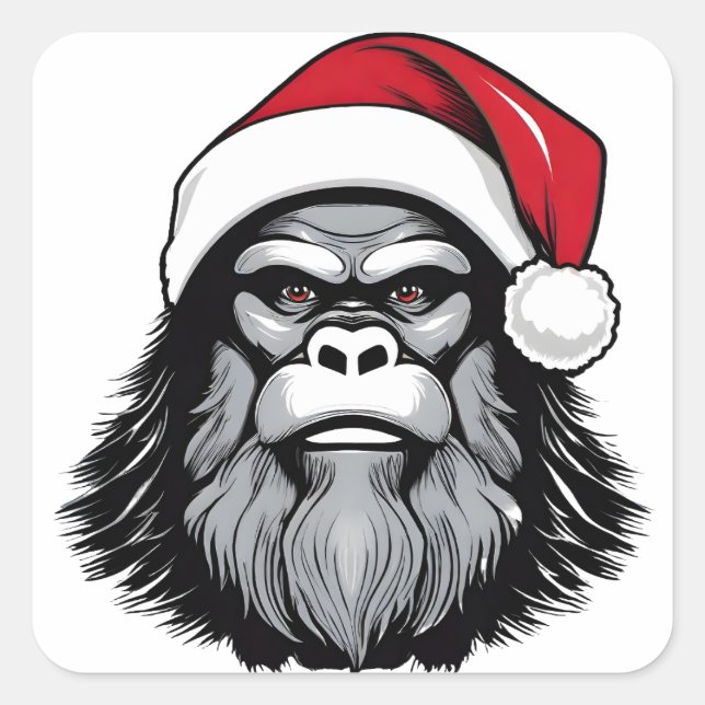 Bigfoot Wearing A Santa Hat Square Sticker (Front)
