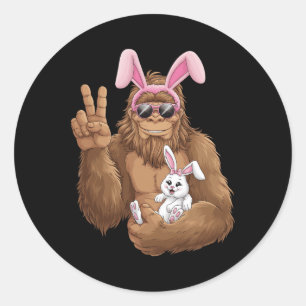 Bigfoot Wearing Bunny Ears Hugging Rabbit Easter E Classic Round Sticker