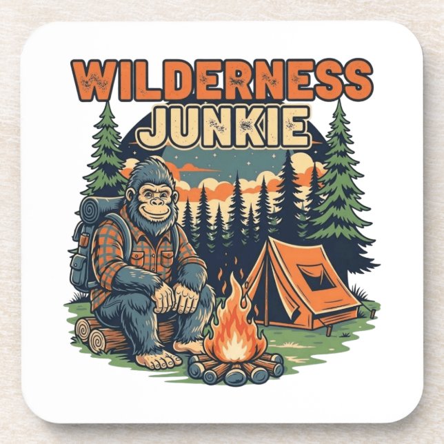 Bigfoot wilderness junkie retro design coaster (Front)
