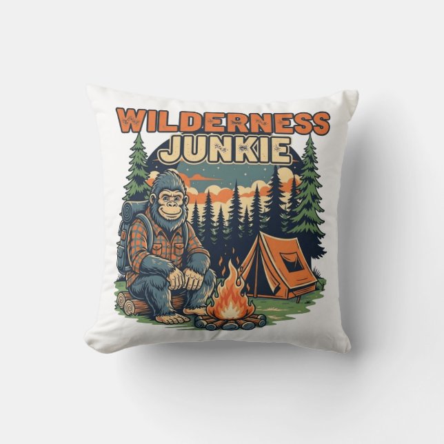 Bigfoot wilderness junkie retro design cushion (Front)