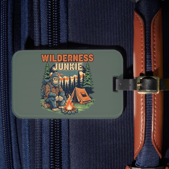 Bigfoot wilderness junkie retro design luggage tag (Front Insitu 4)