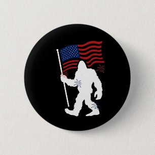 Bigfoot With American Flag Funny 4th Of July For H 6 Cm Round Badge