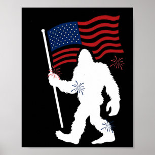 Bigfoot With American Flag Funny 4th Of July For H Poster