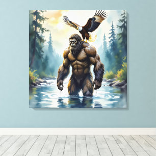 Bigfoot with an Eagle on his Shoulder  Canvas Print